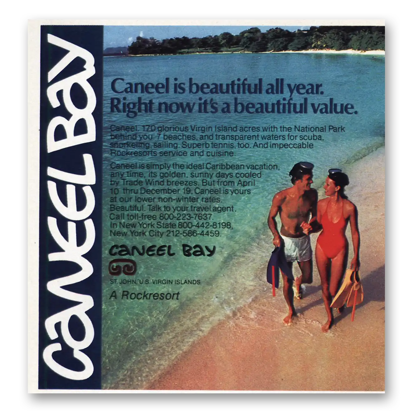 1983 Caneel Bay Beautiful All Year Vintage Magazine Print Ad