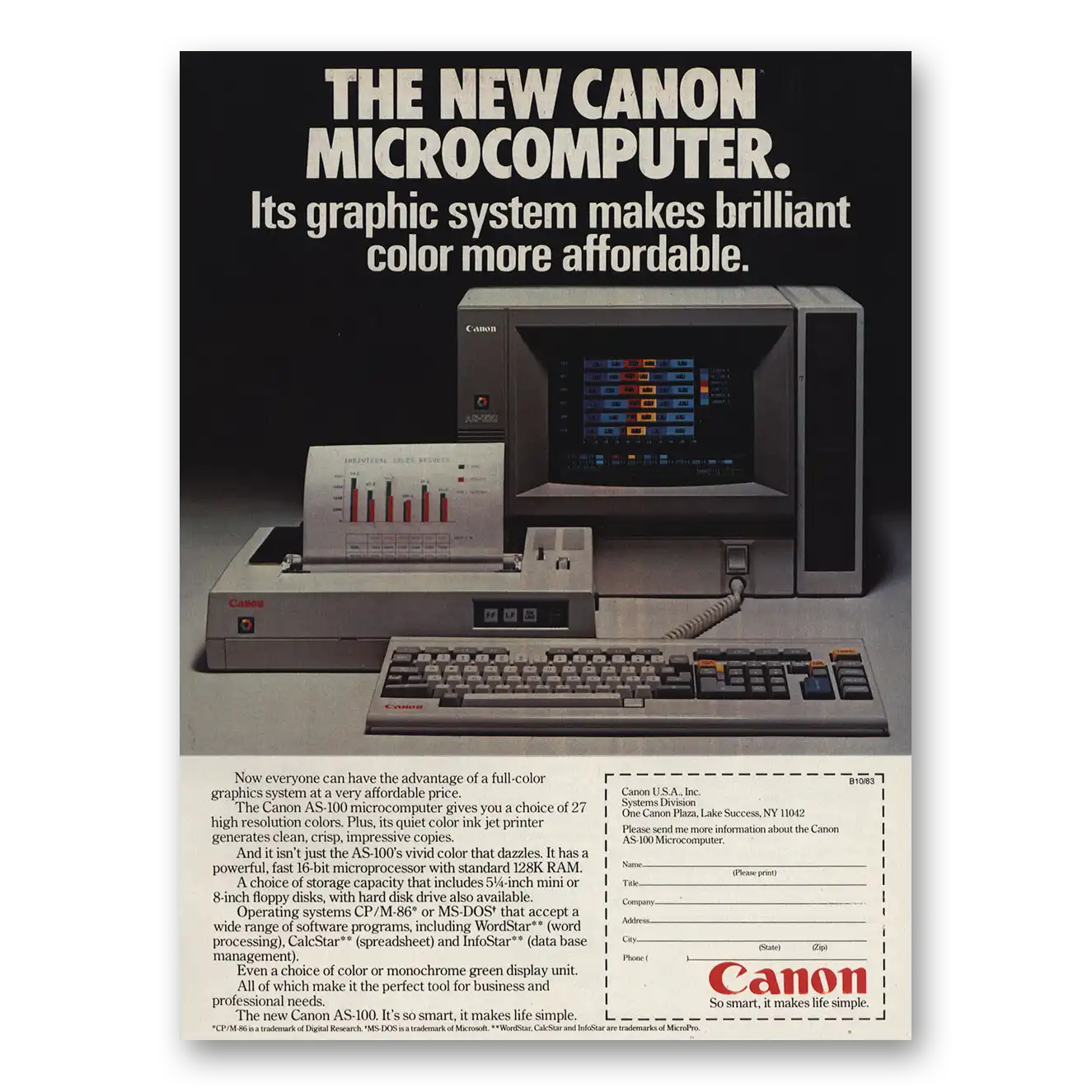 1983 Canon Microcomputer Graphic System Brilliant Color Vintage Magazine Print Ad