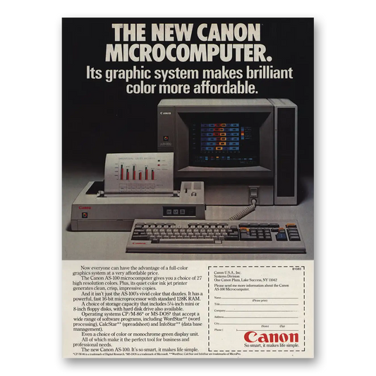 1983 Canon Microcomputer Graphic System Brilliant Color Vintage Magazine Print Ad