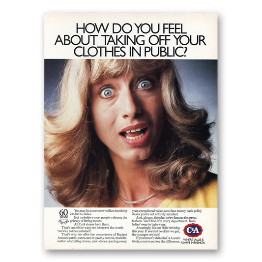 1983 C&A Stores Taking Off Clothes In Public Vintage Magazine Print Ad