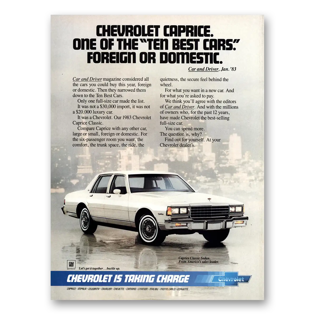 1983 Chevrolet Caprice One of the Ten Best Cars Vintage Magazine Print Ad