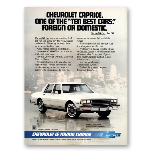 1983 Chevrolet Caprice One of the Ten Best Cars Vintage Magazine Print Ad