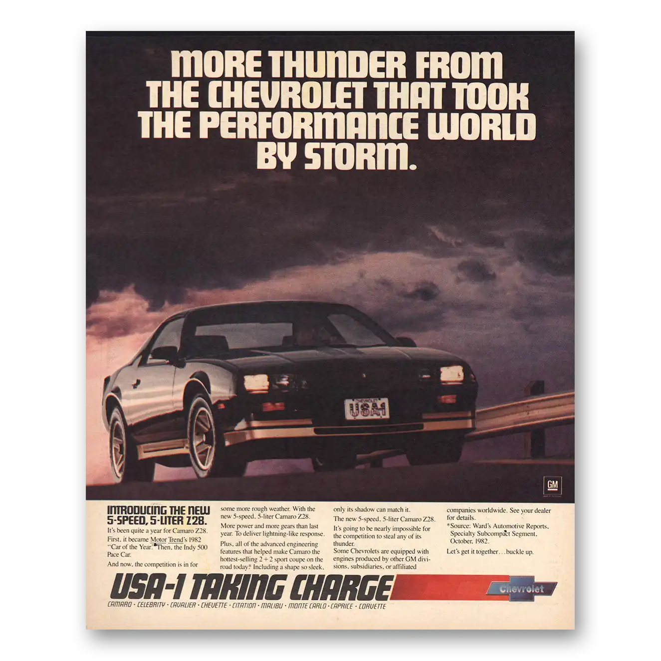 1983 Chevrolet Camaro More Thunder Vintage Magazine Print Ad