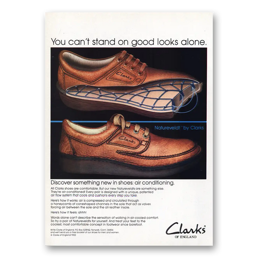 1983 Clarks Shoes Cant Stand On Good Looks Alone Vintage Magazine Print Ad