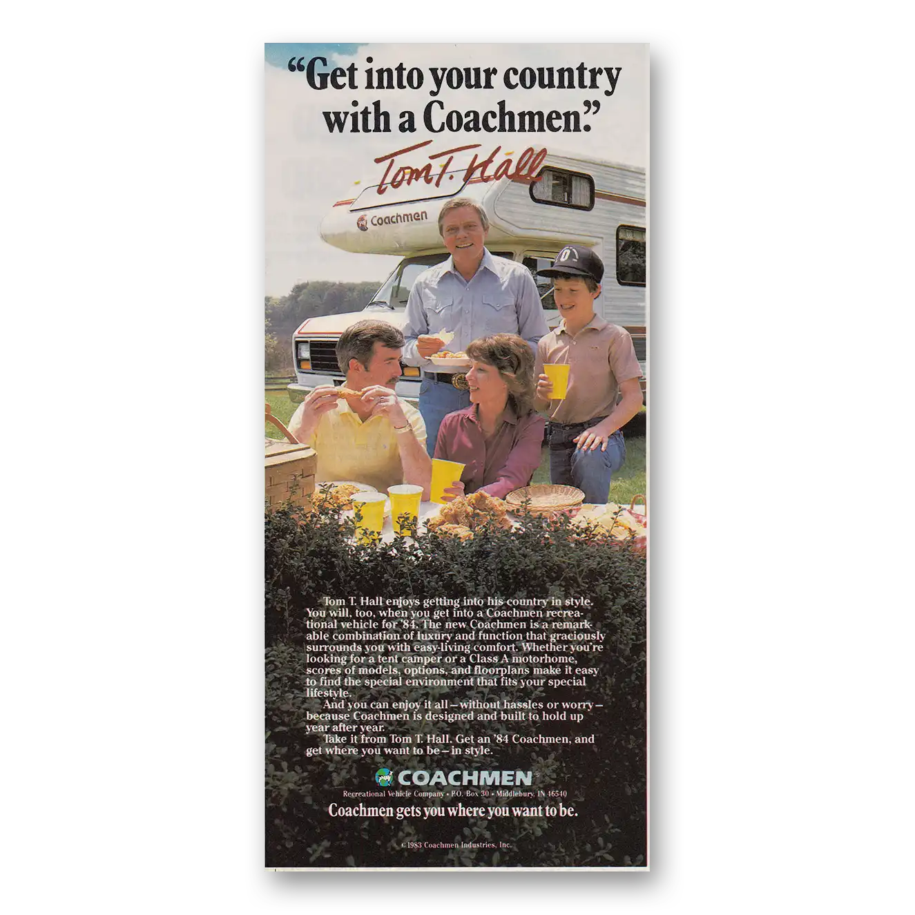 1983 Coachmen Recreational Vehicles Get Into Your Country Tom T Hall Vintage Magazine Print Ad