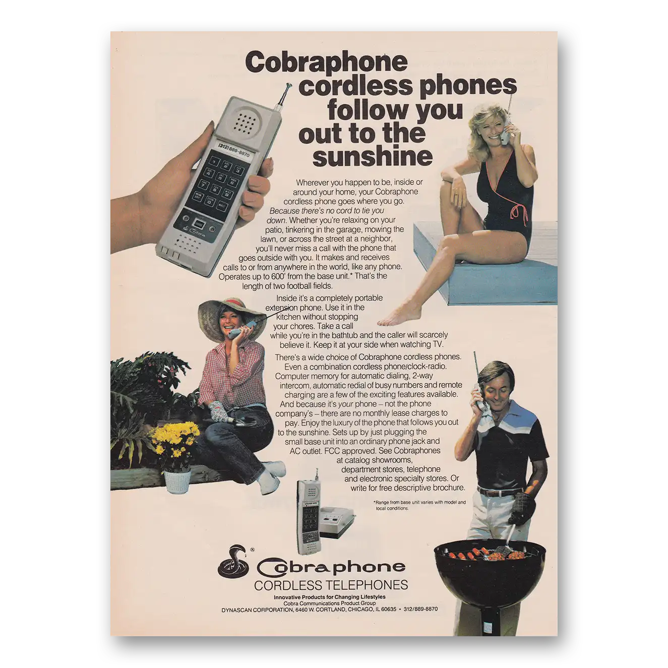 1983 Cobraphone Cordless Phones Follow You Out to the Sunshine Vintage Magazine Print Ad