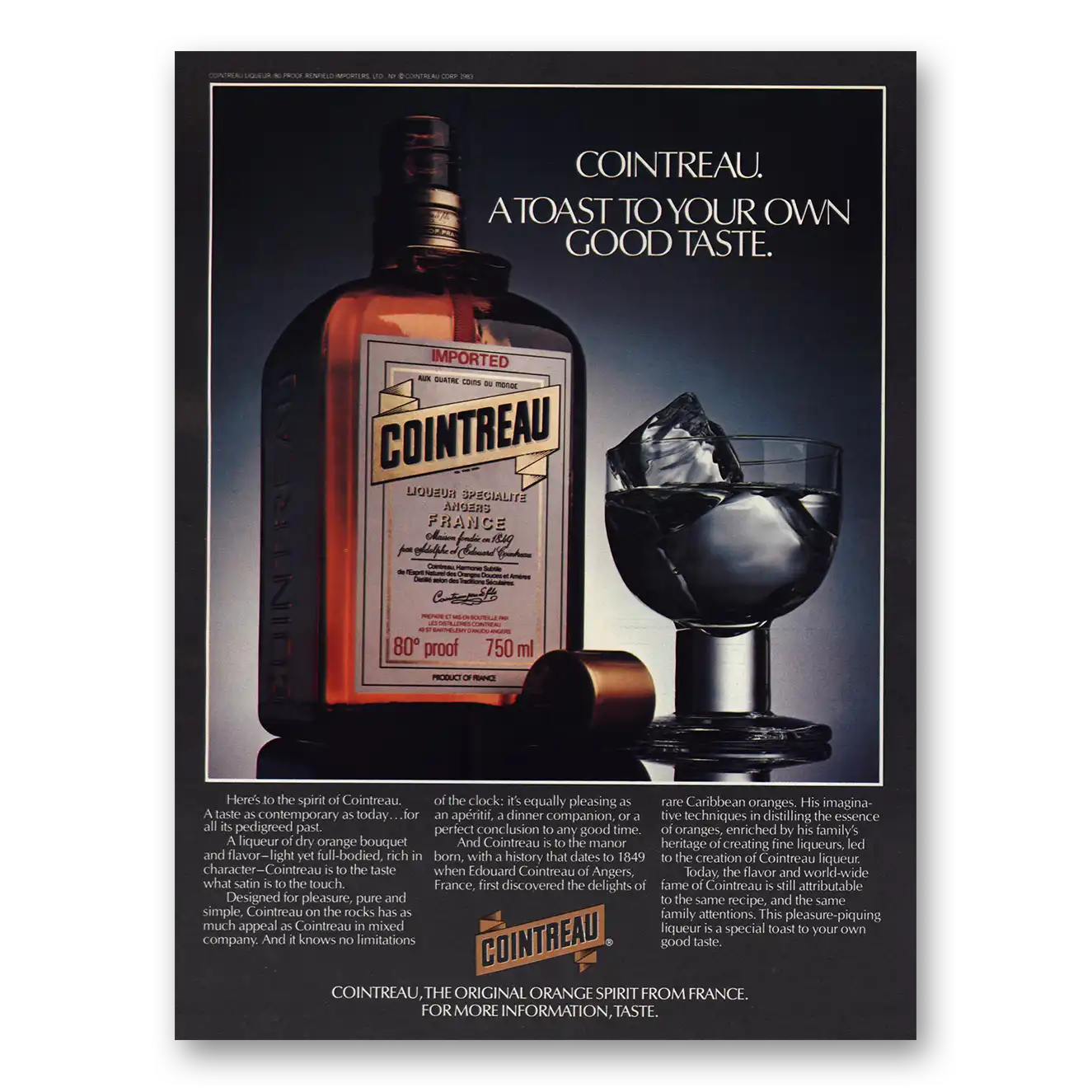 1983 Cointreau Liqueur Toast To Your Own Good Taste Vintage Magazine Print Ad