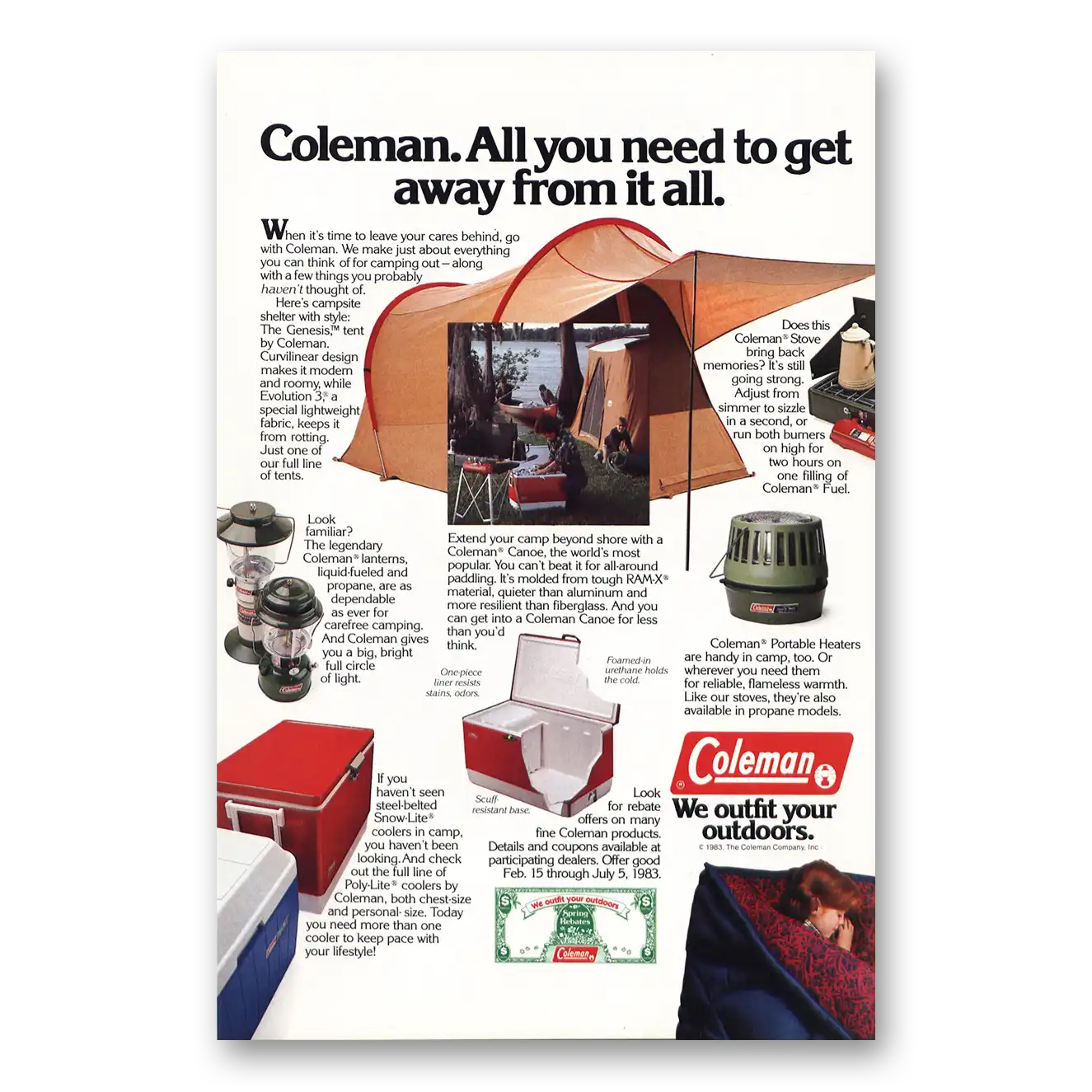 1983 Coleman Tent Get Away From It All` Vintage Magazine Print Ad