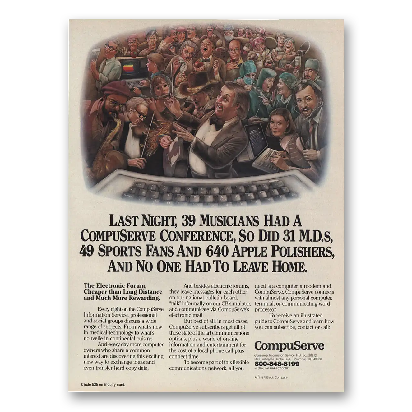 1983 CompuServe Last Night 39 Musicians Vintage Magazine Print Ad