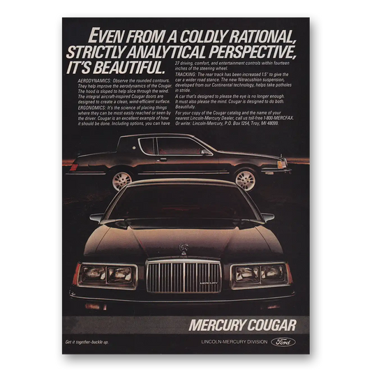 1983 Mercury Cougar Coldly Rational Strictly Analytical Perspective Vintage Magazine Print Ad