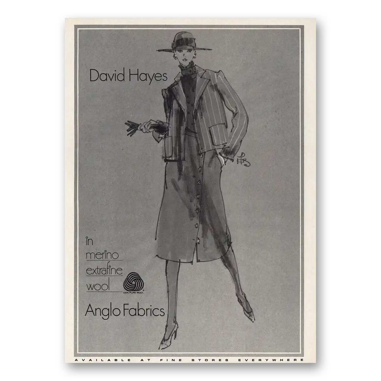 1983 Anglo Fabrics David Hayes Merino Extra fine Wool Anglo Fabrics Vintage Magazine Print Ad