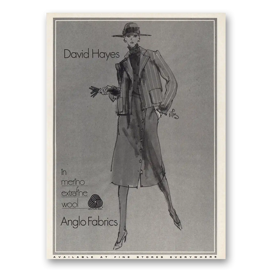 1983 Anglo Fabrics David Hayes Merino Extra fine Wool Anglo Fabrics Vintage Magazine Print Ad