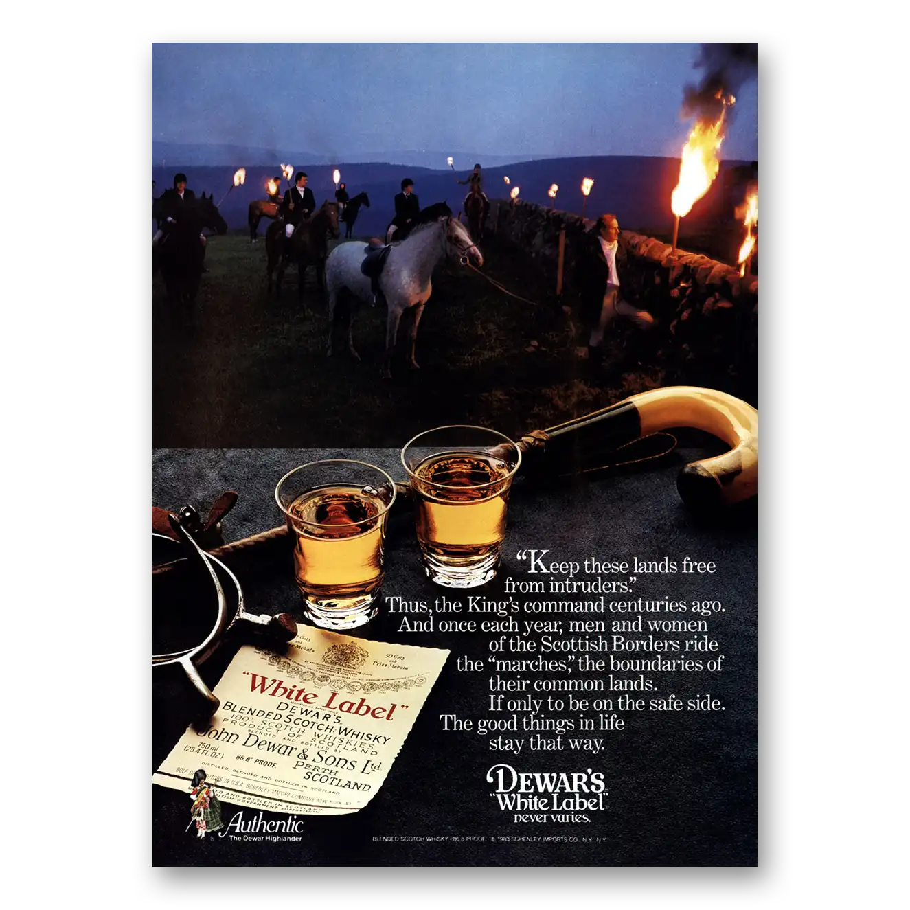 1983 Dewars White Label Lands Free From Intruders Vintage Magazine Print Ad