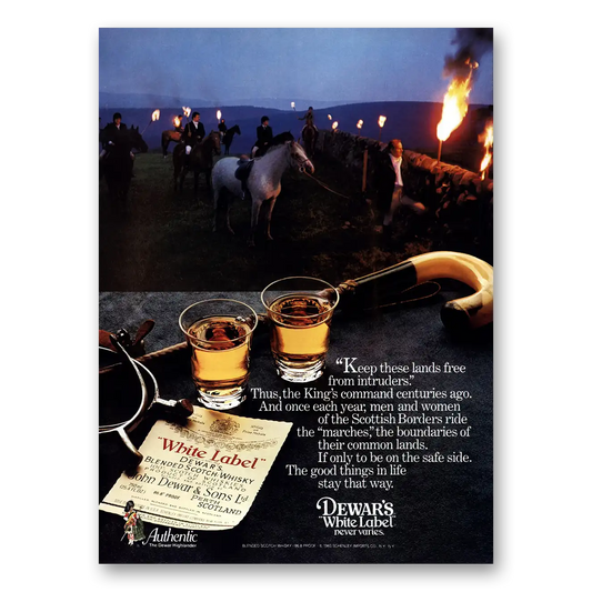 1983 Dewars White Label Lands Free From Intruders Vintage Magazine Print Ad