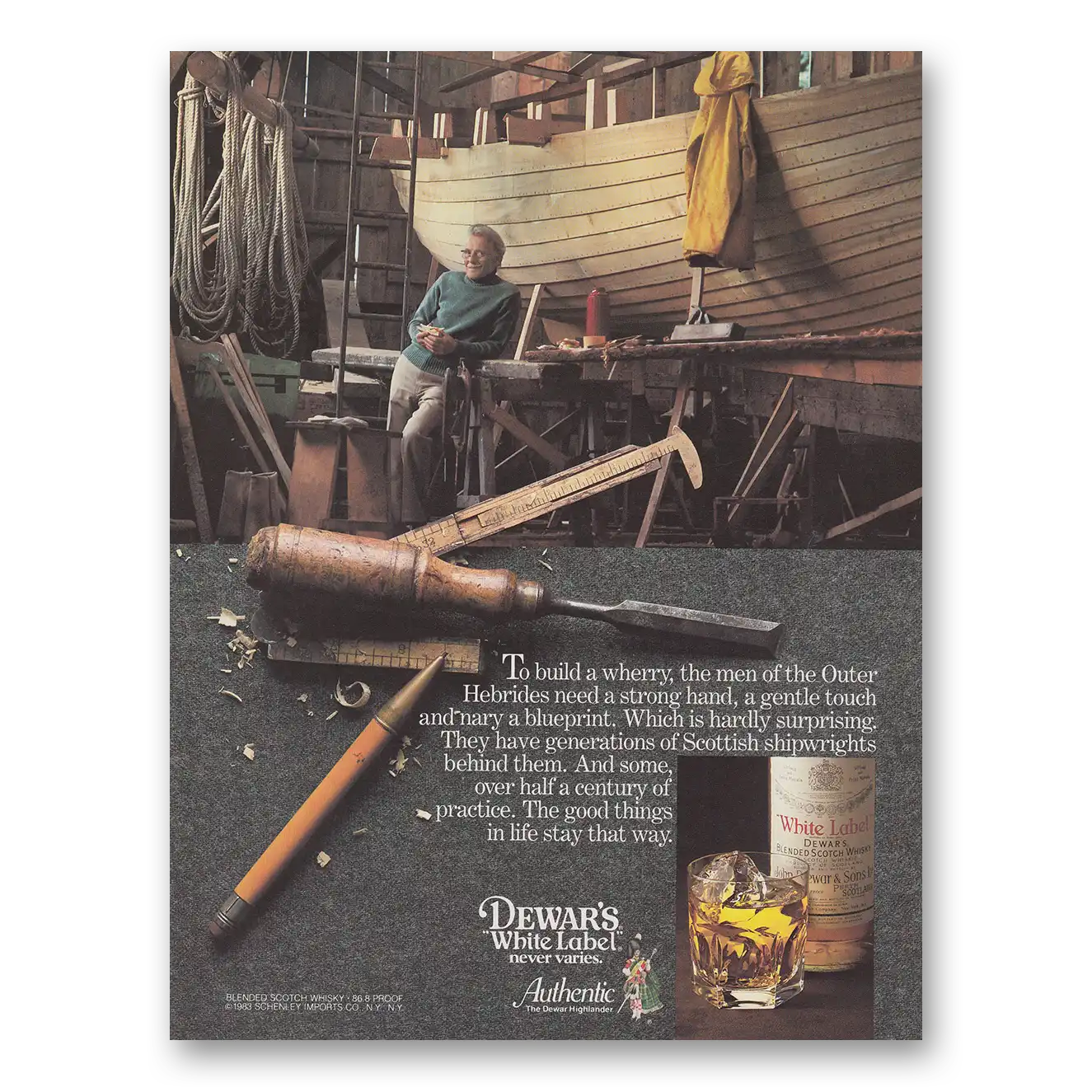 1983 Dewars White Label To Build a Wherry Vintage Magazine Print Ad