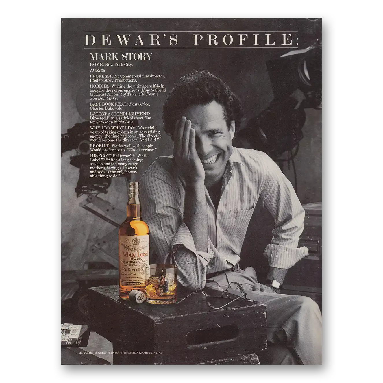 1983 Dewars White Label Profile Mark Story Vintage Magazine Print Ad