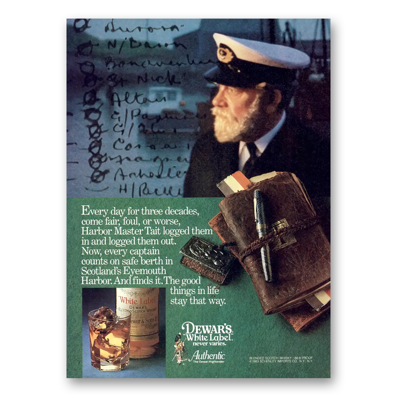 1983 Dewars White Label Harbor Master Tait Vintage Magazine Print Ad