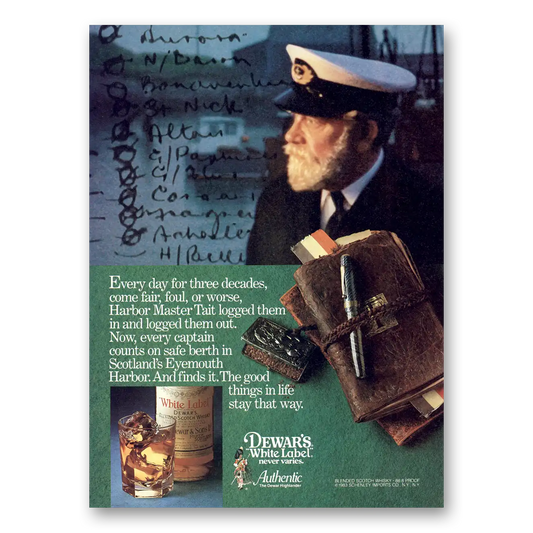 1983 Dewars White Label Harbor Master Tait Vintage Magazine Print Ad