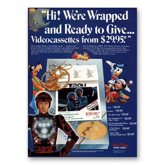 1983 Walt Disney Home Video Wrapped and Ready to Give Vintage Magazine Print Ad