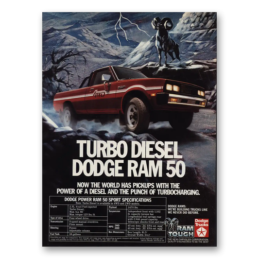 1983 Dodge Ram Turbo Diesel Vintage Magazine Print Ad