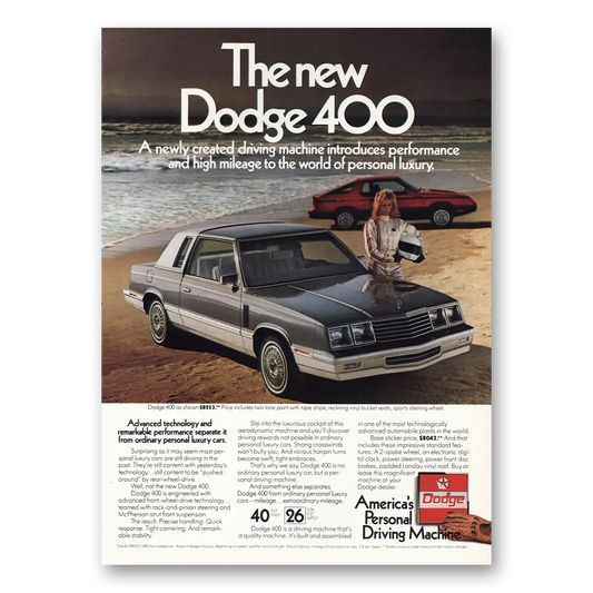 1983 Dodge Newly Created Driving Machine Vintage Magazine Print Ad