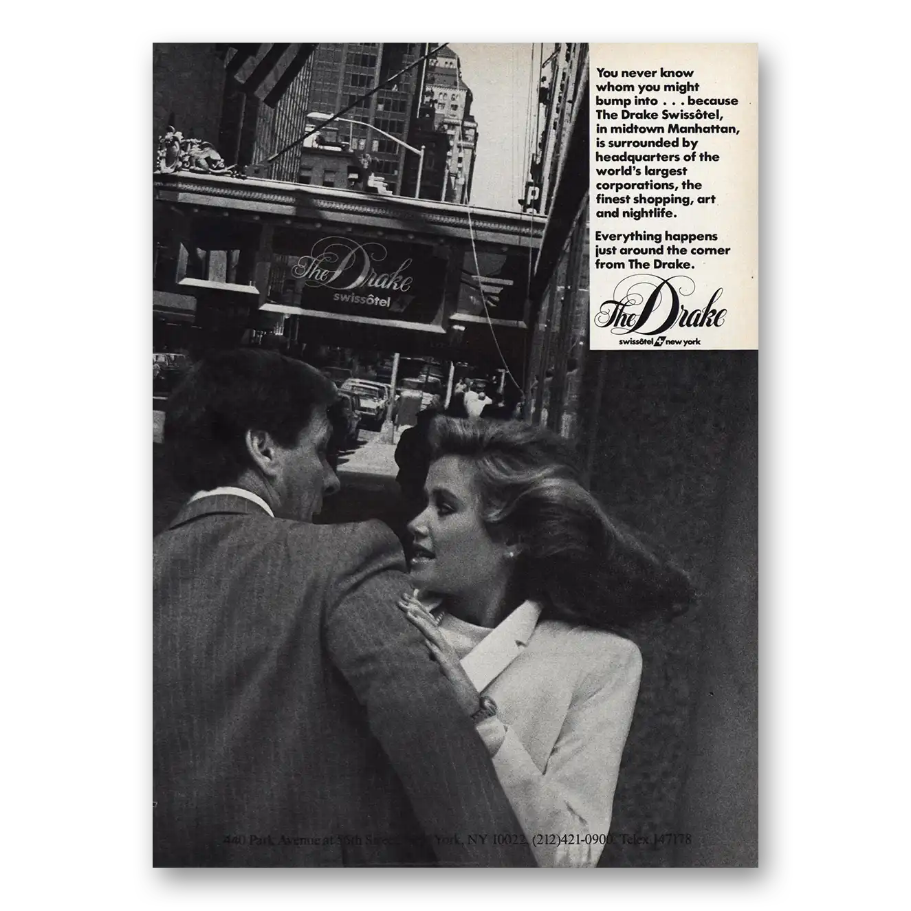 1983 Drake Hotel Whom You Might Bump Into Vintage Magazine Print Ad