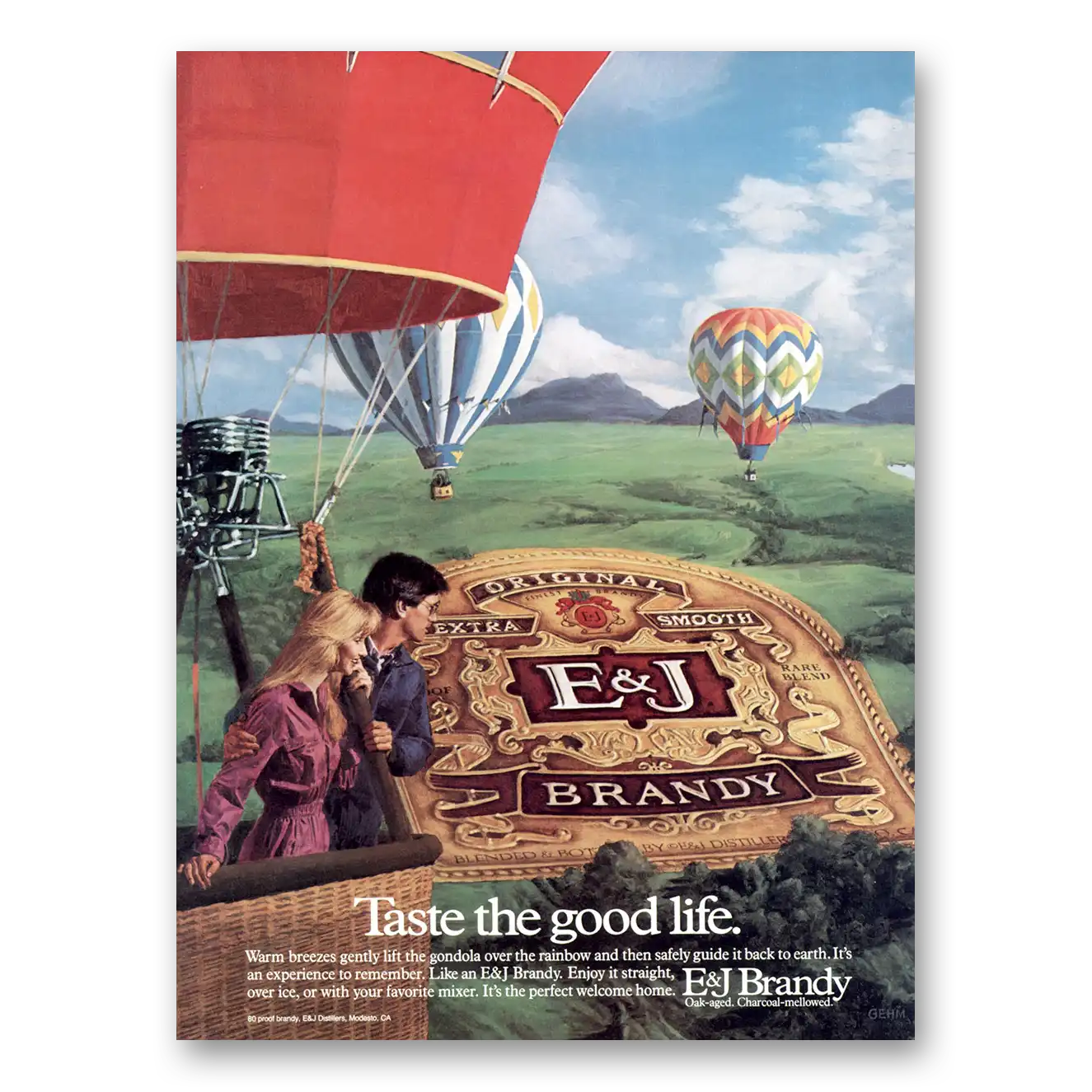 1983 E&J Brandy Taste the Good Life Hot Air Balloon Vintage Magazine Print Ad