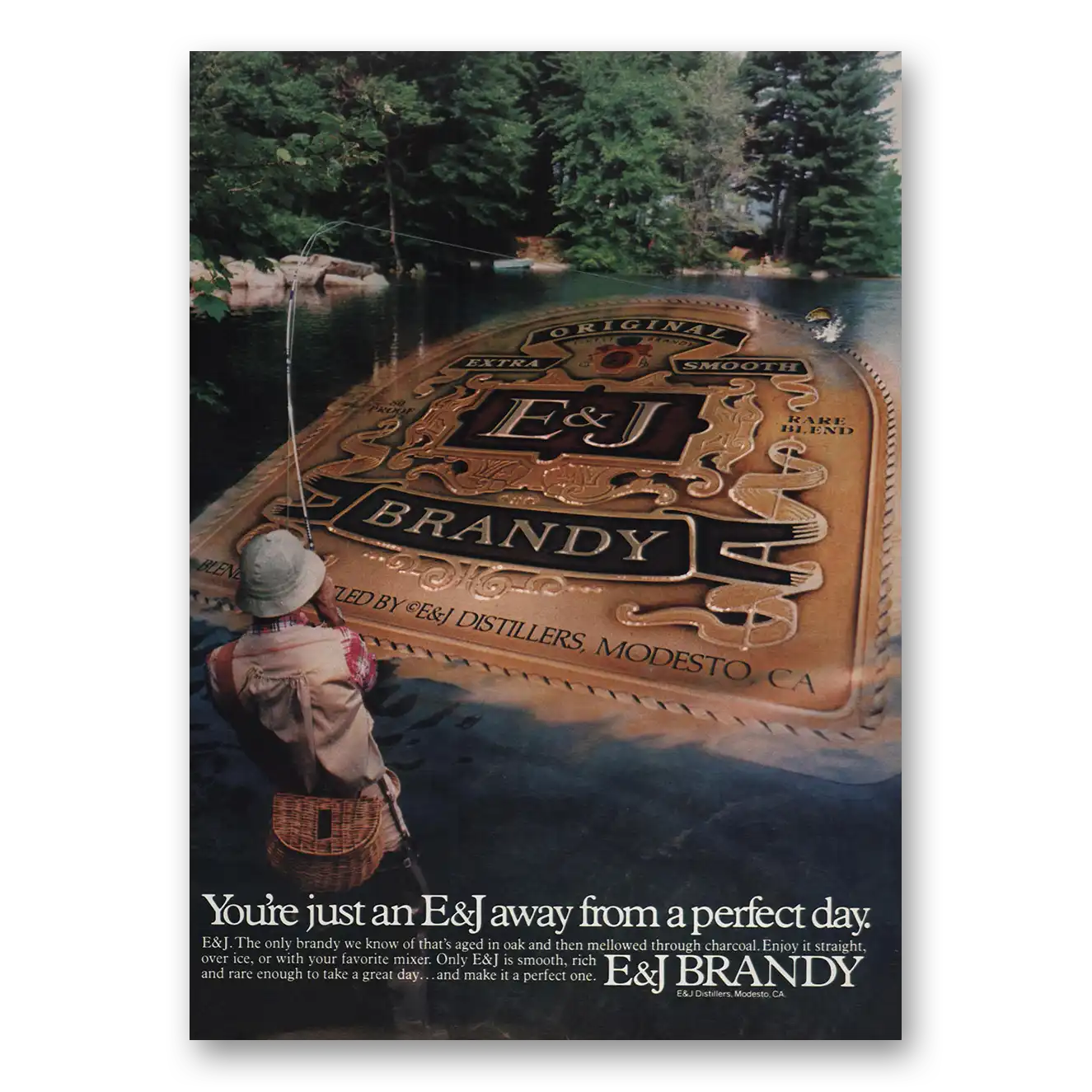 1983 E&J Brandy Perfect Day Fishing Vintage Magazine Print Ad