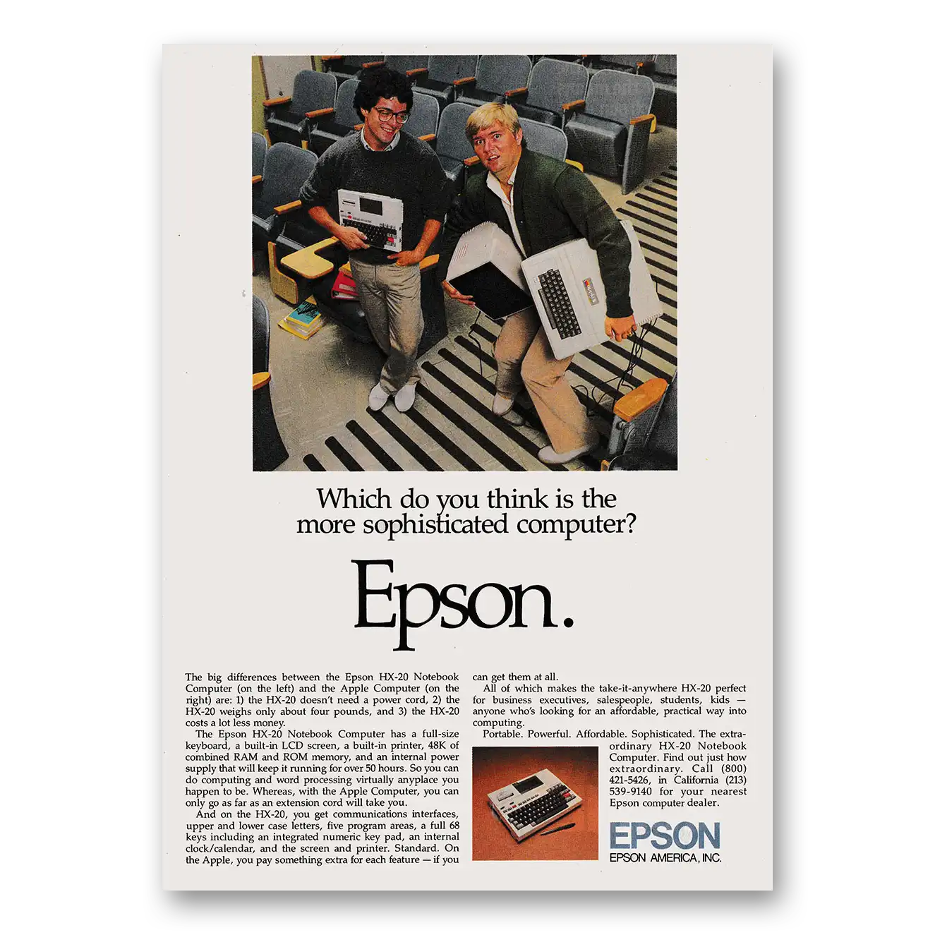 1983 Epson More Sophisticated Computer Vintage Magazine Print Ad