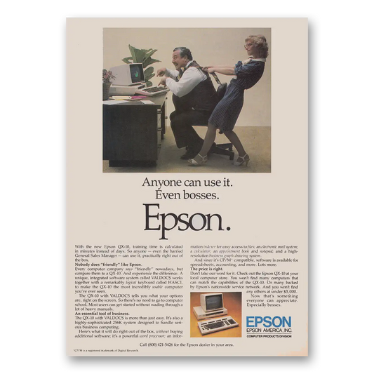 1983 Epson Computer Anyone Can Use It Even Bosses Vintage Magazine Print Ad