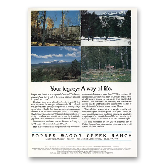 1983 Forbes Wagon Creek Ranch Your Legacy Vintage Magazine Print Ad