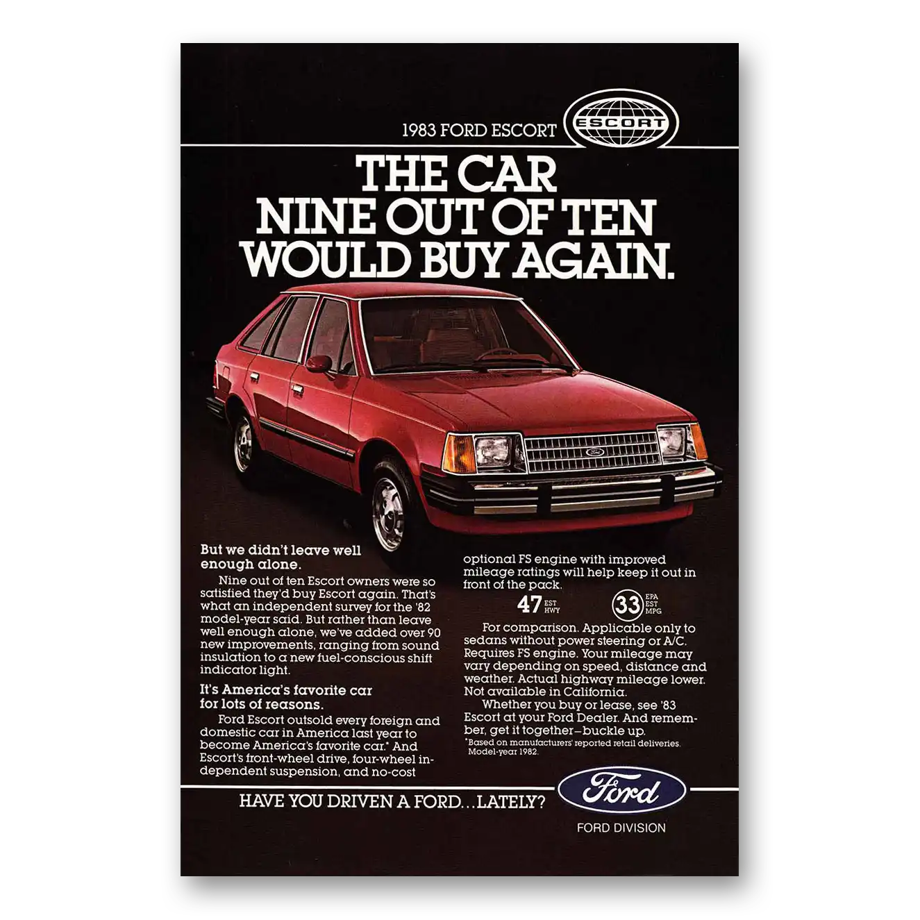 1983 Ford Escort Nine Out of Ten Vintage Magazine Print Ad