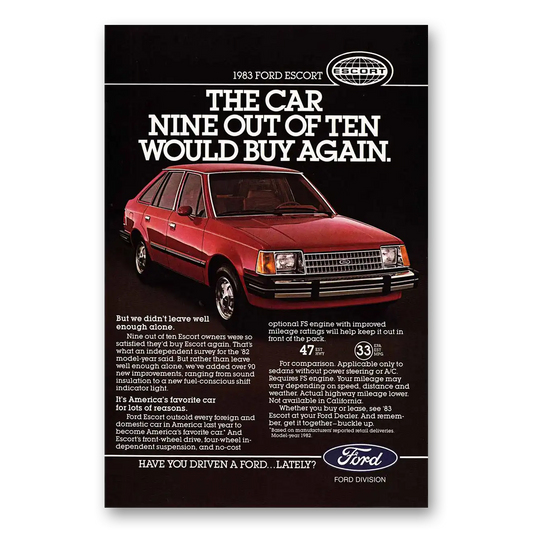 1983 Ford Escort Nine Out of Ten Vintage Magazine Print Ad