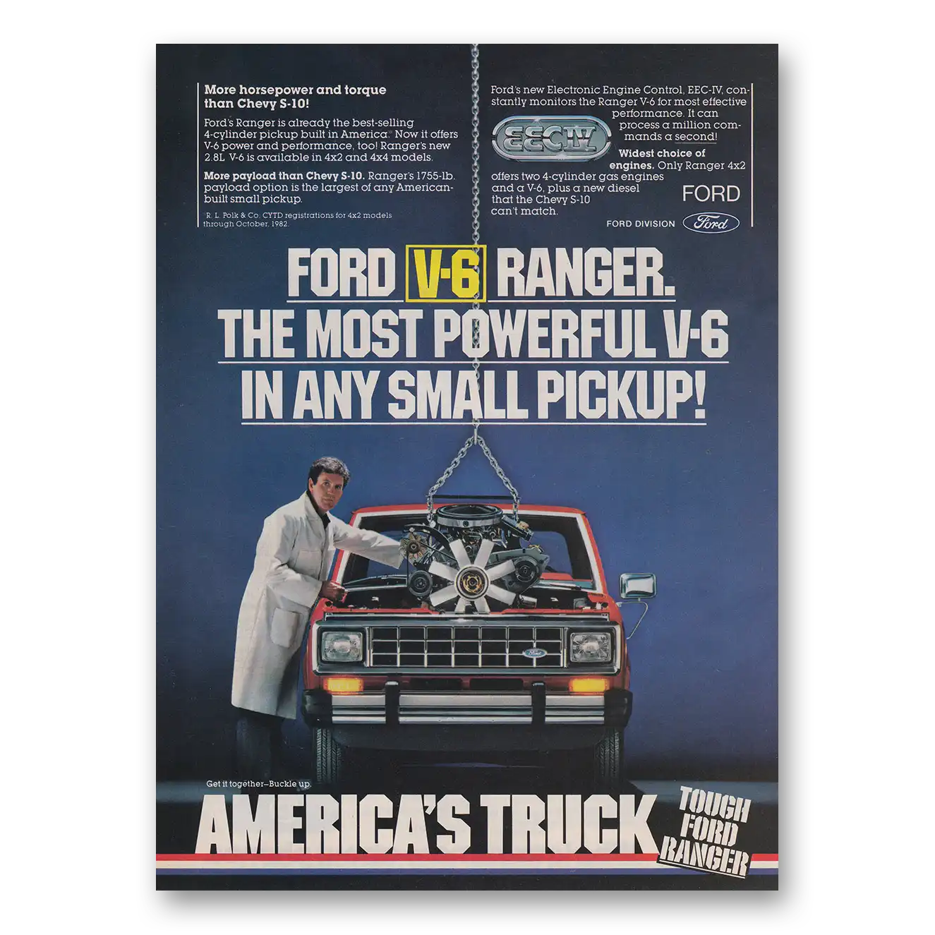 1983 Ford Ranger Most Powerful V6 In Any Small Pickup Vintage Magazine Print Ad