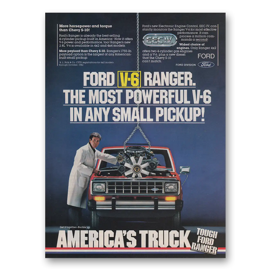 1983 Ford Ranger Most Powerful V6 In Any Small Pickup Vintage Magazine Print Ad