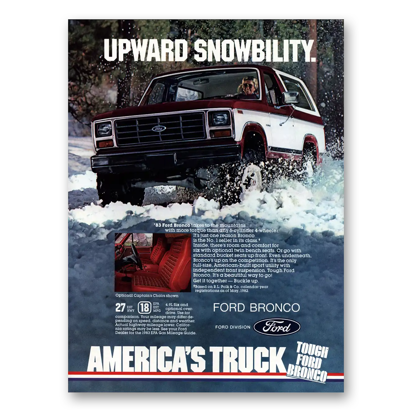 1983 Ford Bronco Upward Snowbility Vintage Magazine Print Ad