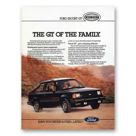 1983 Ford Escort GT of the Family Vintage Magazine Print Ad