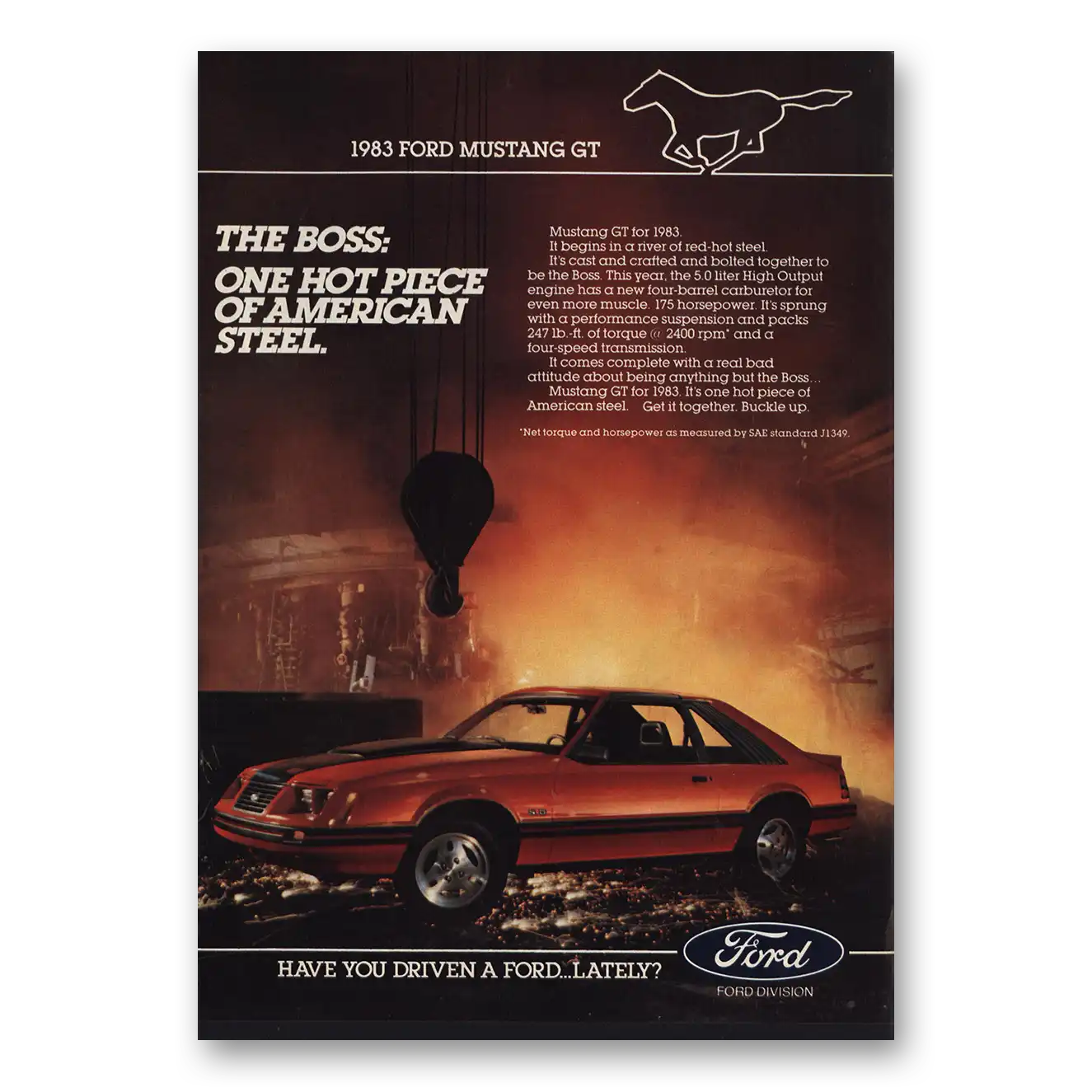 1983 Ford Mustang Boss One Hot Piece American Steel Vintage Magazine Print Ad