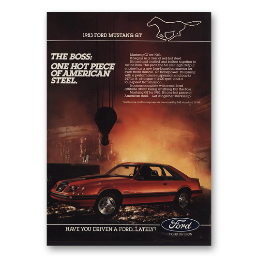 1983 Ford Mustang Boss One Hot Piece American Steel Vintage Magazine Print Ad