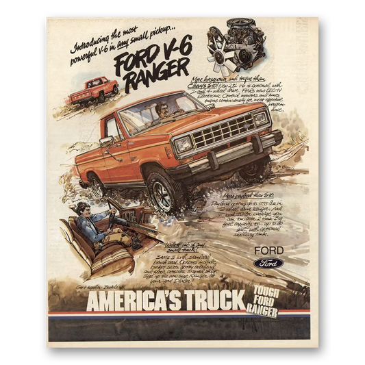 1983 Ford Ranger Most Powerful V6 Vintage Magazine Print Ad