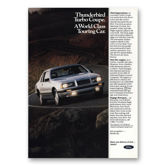 1983 Ford Thunderbird Turbo Coupe First Impressions Vintage Magazine Print Ad