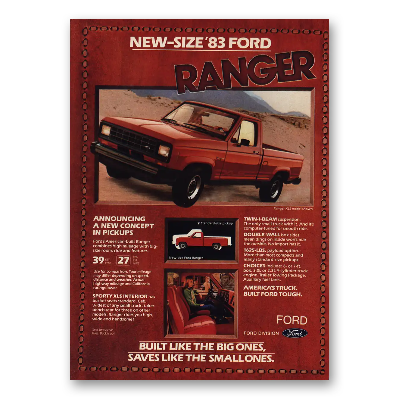 1983 Ford Ranger New Concept In Pickups Vintage Magazine Print Ad