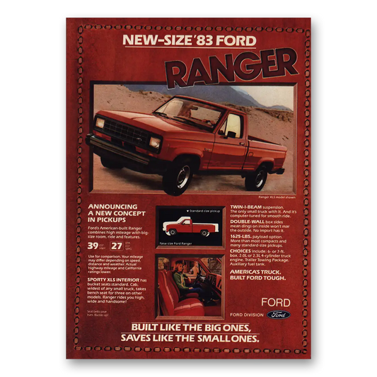 1983 Ford Ranger New Concept In Pickups Vintage Magazine Print Ad