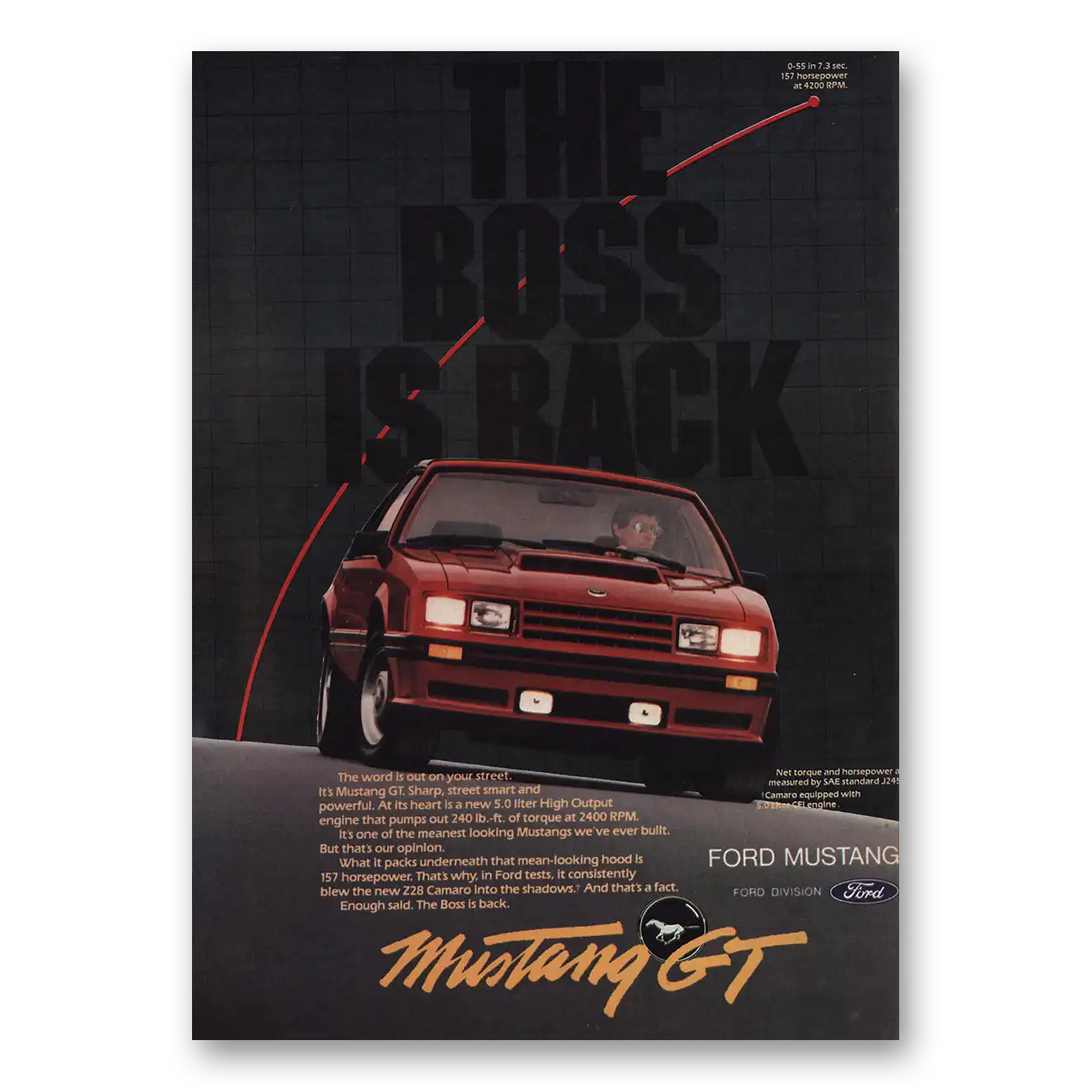 1983 Ford Mustang Boss Is Back Vintage Magazine Print Ad