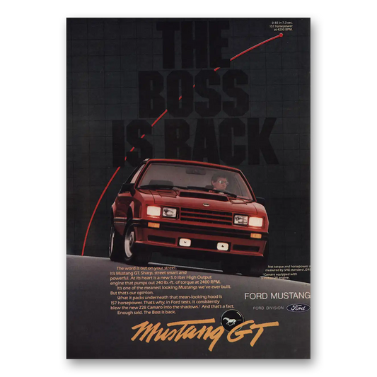 1983 Ford Mustang Boss Is Back Vintage Magazine Print Ad