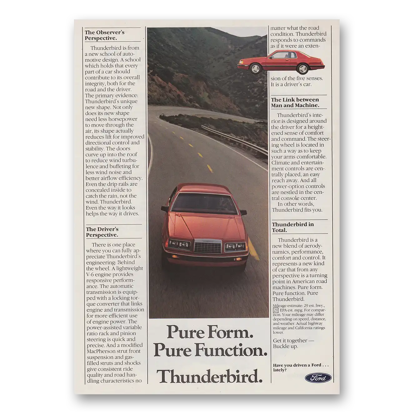 1983 Ford Thunderbird Pure Form Pure Function Vintage Magazine Print Ad