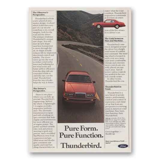 1983 Ford Thunderbird Pure Form Pure Function Vintage Magazine Print Ad