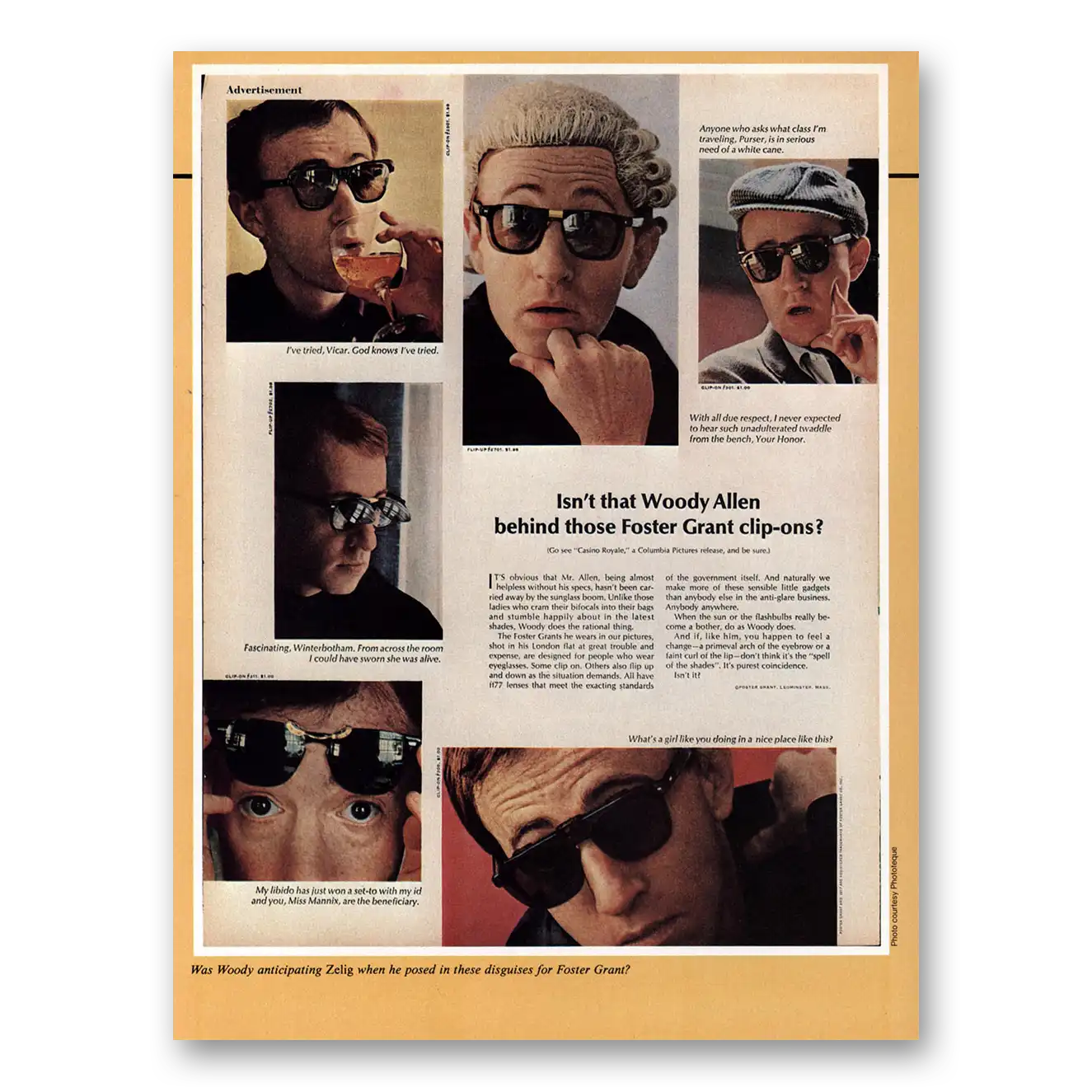 1983 Foster Grant Isn't That Woody Allen Vintage Magazine Print Ad