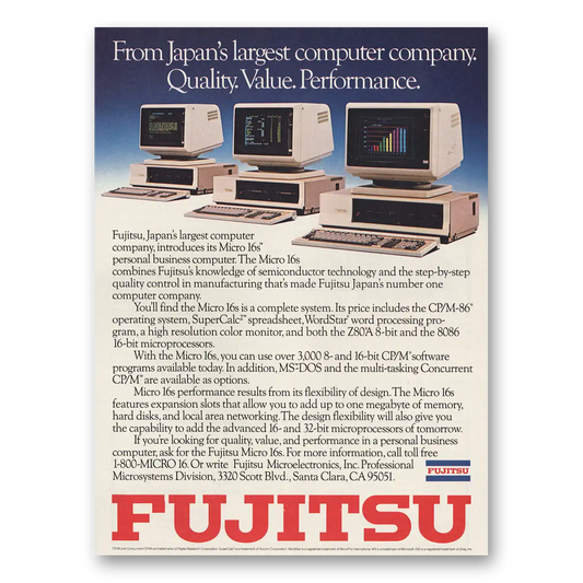 1983 Fujitsu Computers Micro 16 Japans Largest Computer Company Vintage Magazine Print Ad