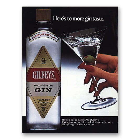 1983 Gilbeys Gin Heres to More Gin Taste Vintage Magazine Print Ad